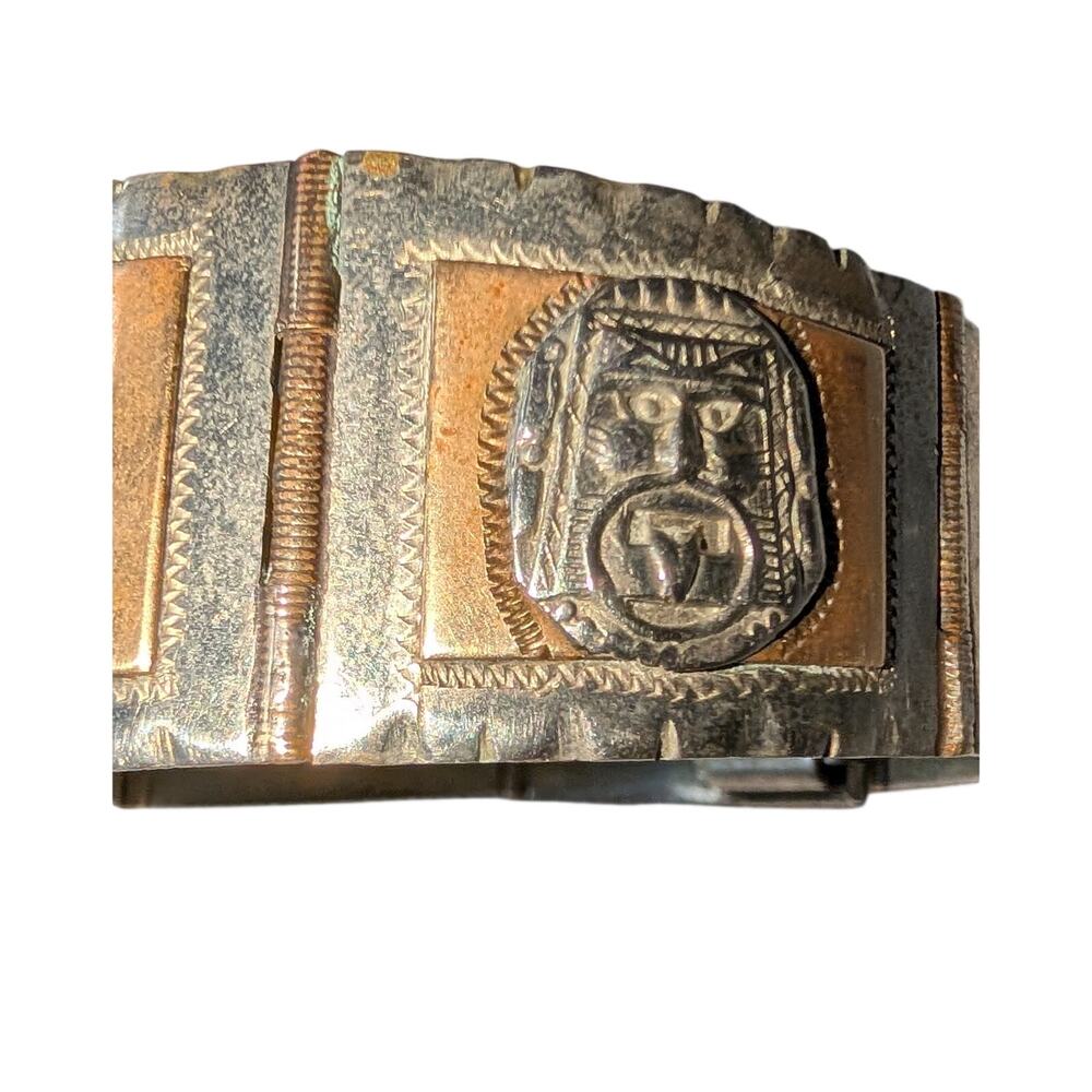 Taxco Sterling Silver Panel Bracelet Mixed Metal Embossed Mexican Artisan 7.5 in - Picture 8 of 14